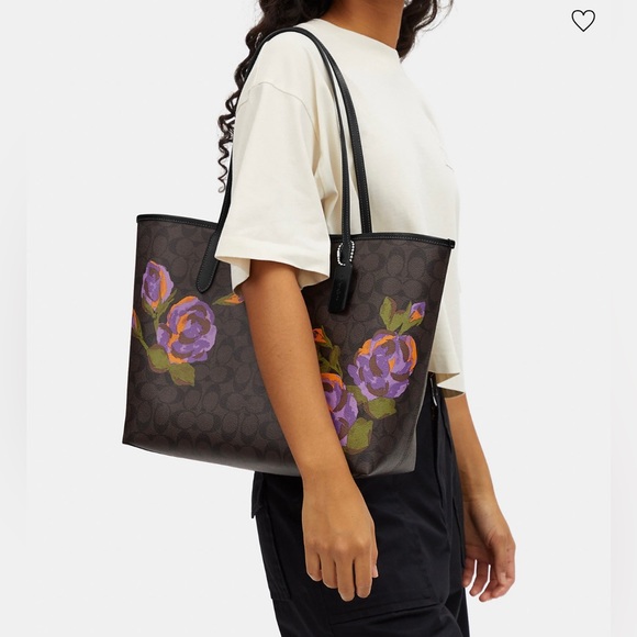 Coach City Tote In Signature Canvas With Rose Print - Picture 11 of 11